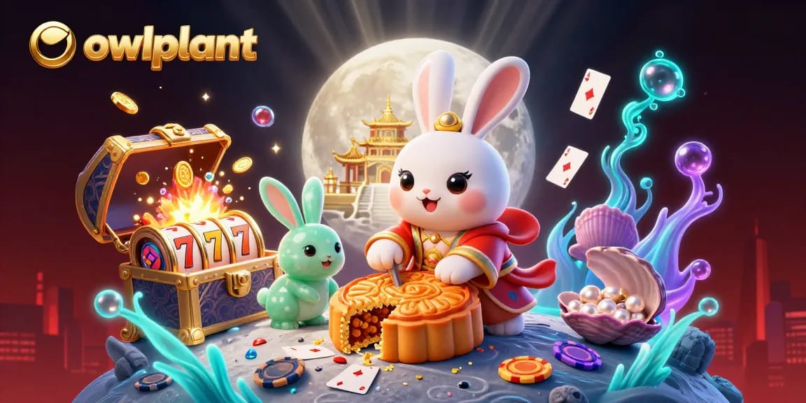 Engage with owlplant's exciting gaming world featuring a whimsical lunar scene.