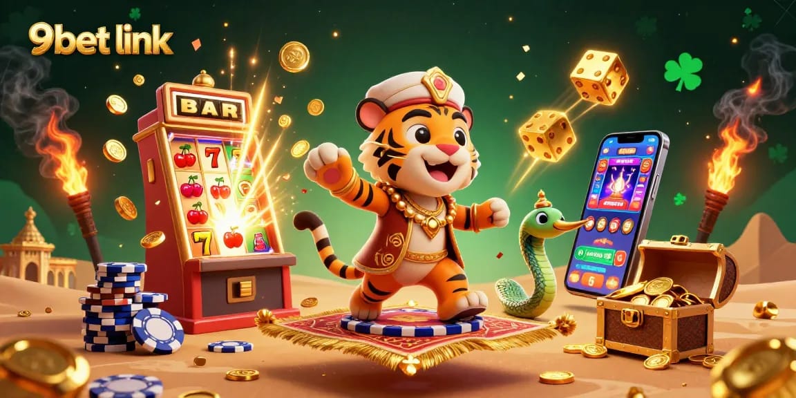 Engage with 9bet link while enjoying a vibrant 3D casino scene full of action and excitement.