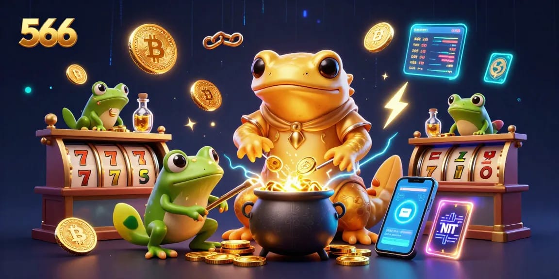 Engage in thrilling gameplay at 566 with vibrant slot machines and alchemical transformations of coins.