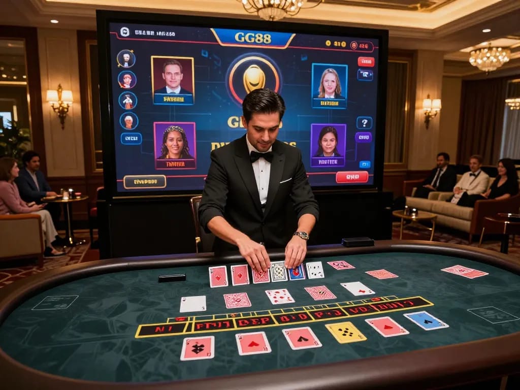 GG88 players enjoying online blackjack with a professional dealer; vibrant virtual gaming experience.