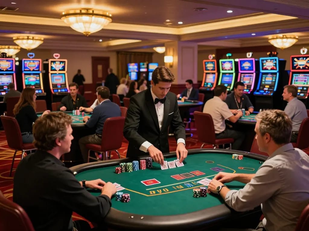 Players enjoying blackjack at LV88 casino with vibrant atmosphere and engaging gameplay