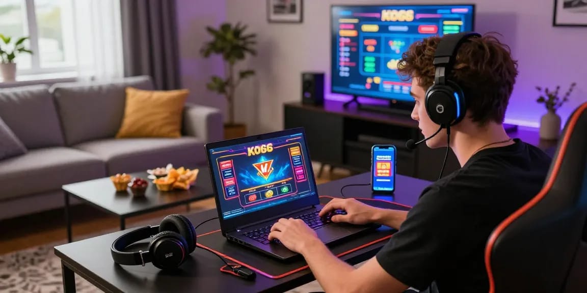 Engaging KO66 online gaming scene with player immersed in casino action.