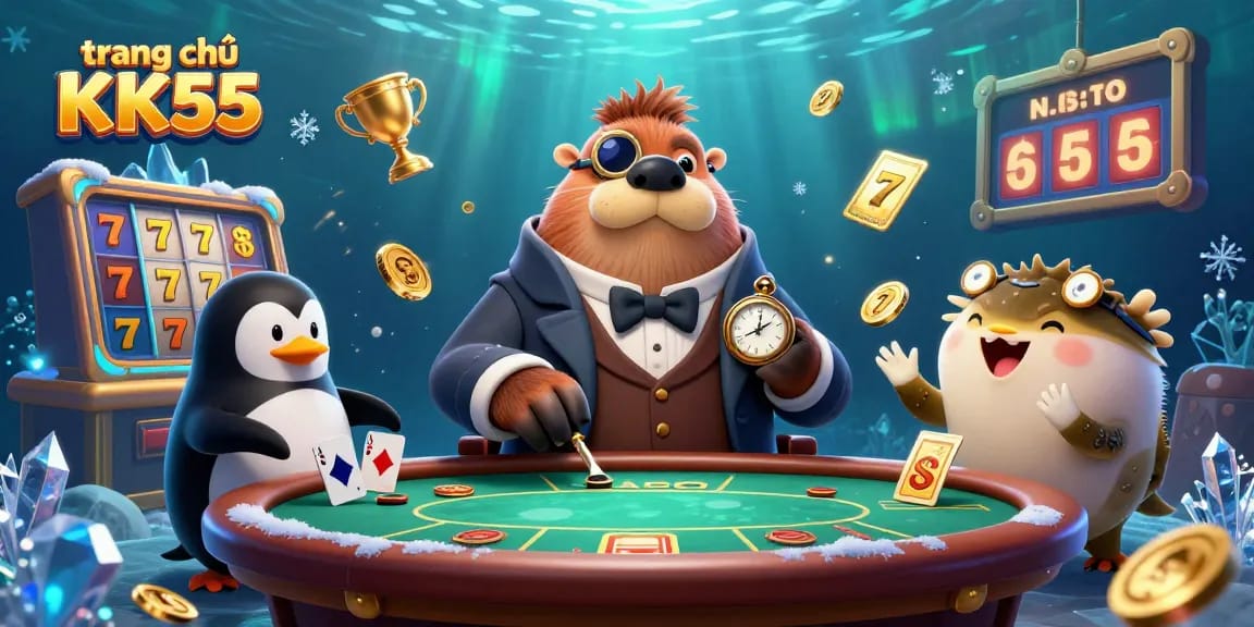 Play casino games at trang chủ KK55 with a lively underwater poker scene featuring unique characters.