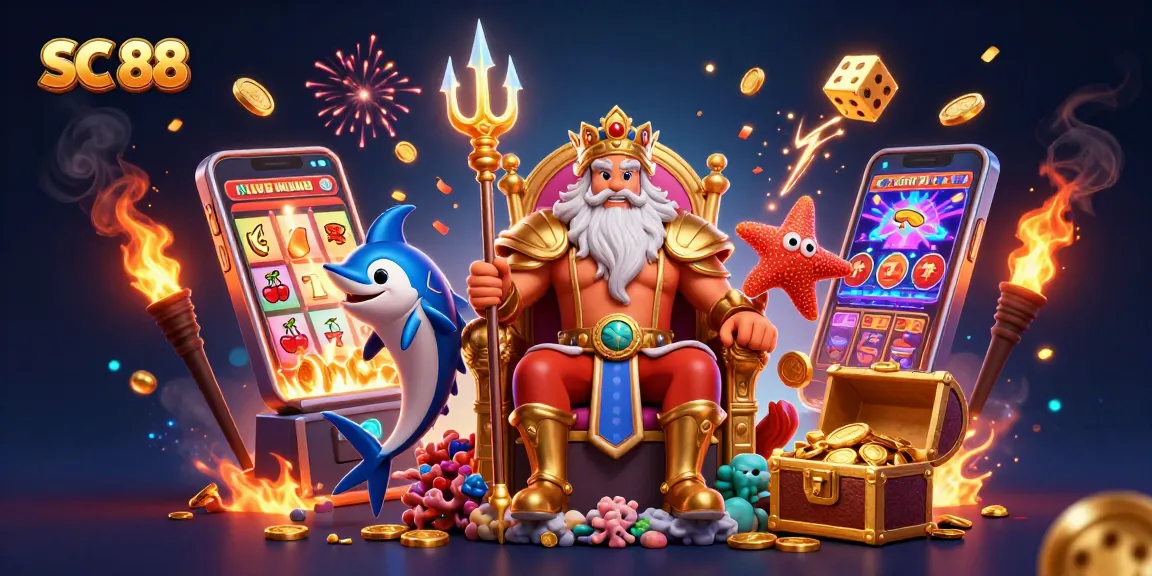 Experience the thrill of SC 88 with Neptune and treasure in a vibrant casino scene.