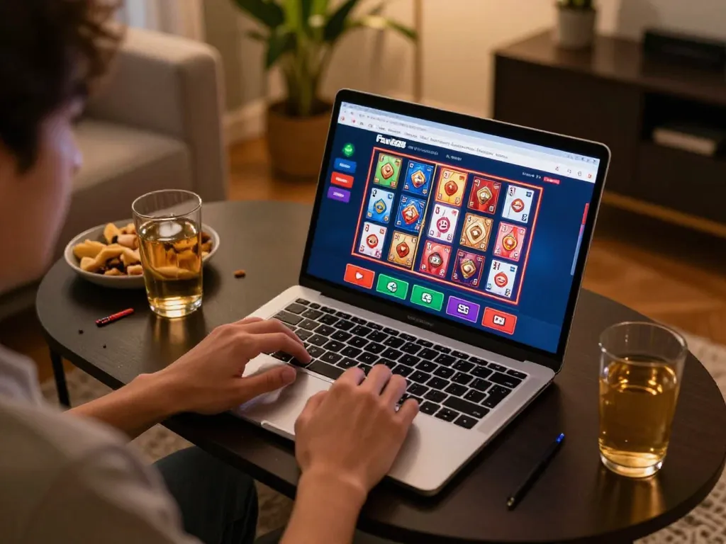 Engaging with Fun88 on a laptop during a comfortable home gaming session, showcasing online betting.