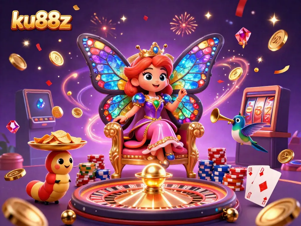 Experience the vibrant excitement of ku88z with a 3D cartoon illustration of a casino scene filled with dynamic elements.