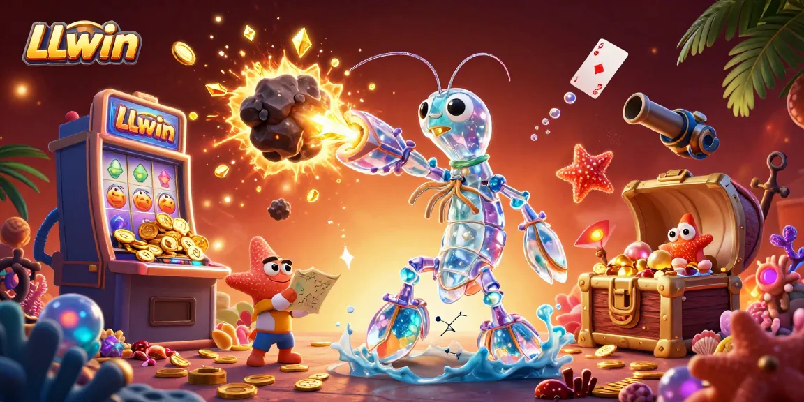Experience thrilling gameplay with LLwin's dynamic slot machine illustration, featuring vibrant gems and coins.