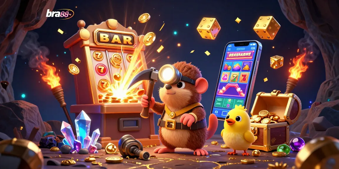 Join the treasure hunter mole in a vibrant bra88tv casino scene filled with gold and excitement!