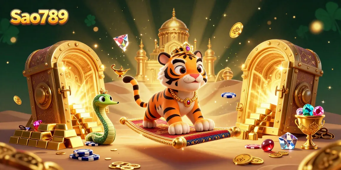 Sao789 players enjoying a vibrant casino experience with rich golden treasures and slots.