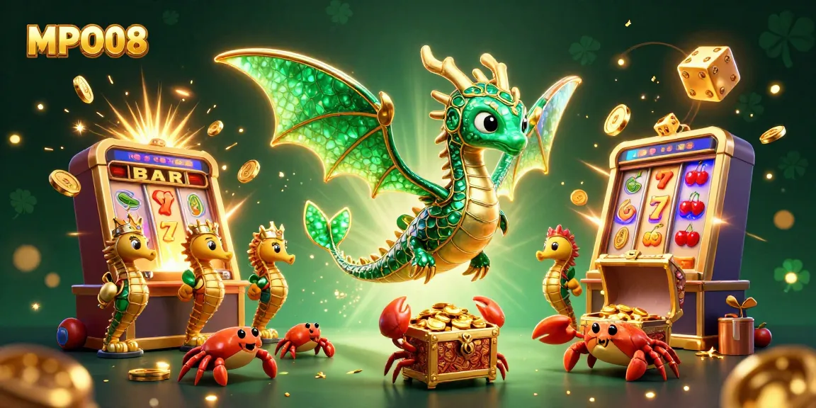 MPO08 showcases an interactive gaming experience with vibrant slot machines and a captivating sea dragon