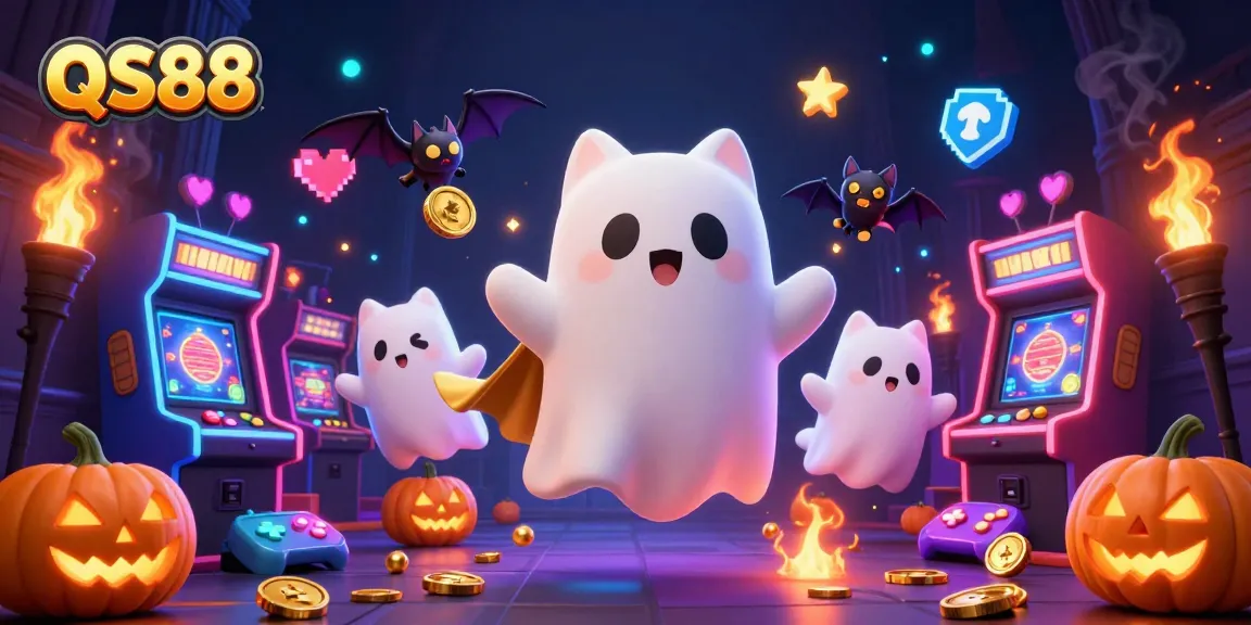 Experience the thrill of QS88's casino adventure with a ghost cat and vampire bat, igniting endless fun.