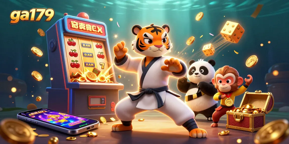 Engage in ga179 slot adventures with a kung fu tiger master, panda disciple, and a playful monkey!