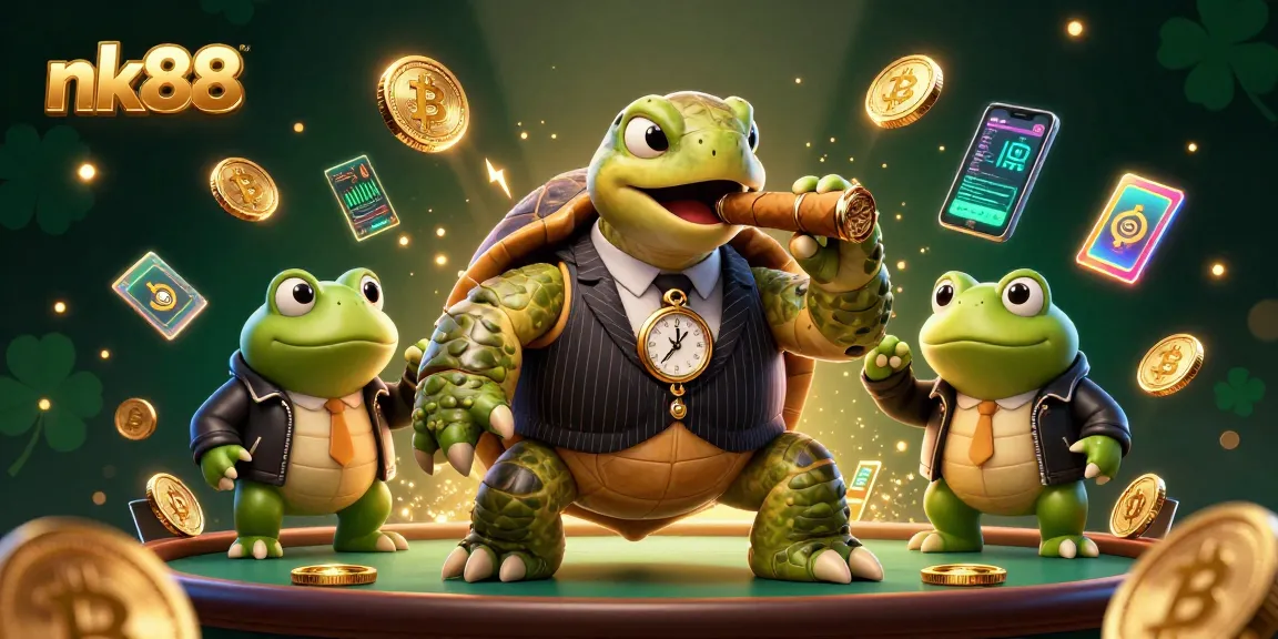 Win big with nk88 in this vibrant 3D illustration featuring unique casino elements and characters.