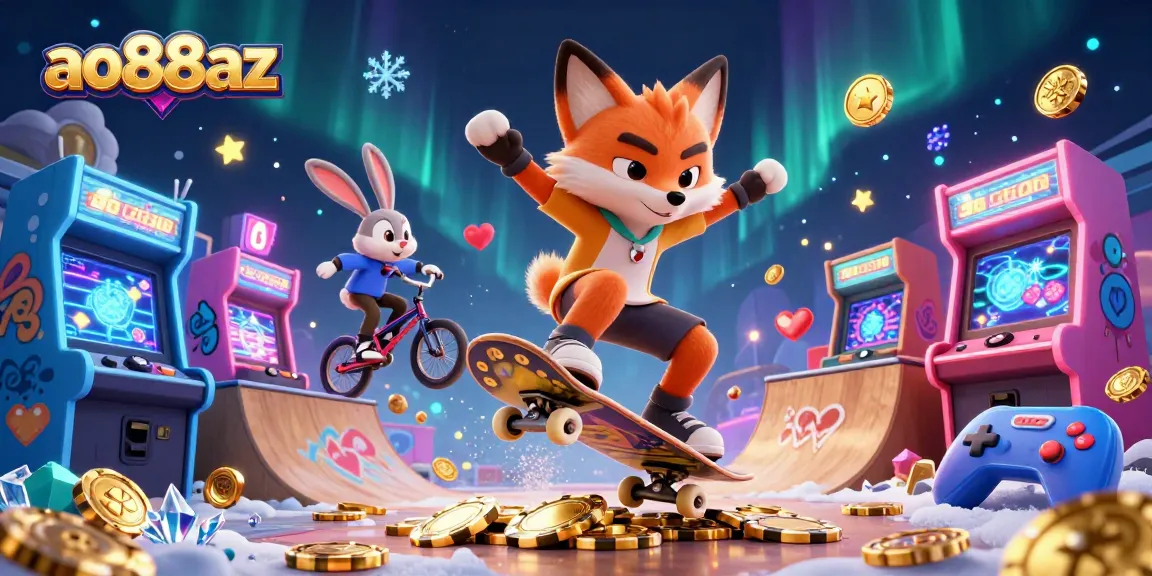 Experience the thrill of ao88az with vibrant casino elements and action-packed characters in dynamic illustration.