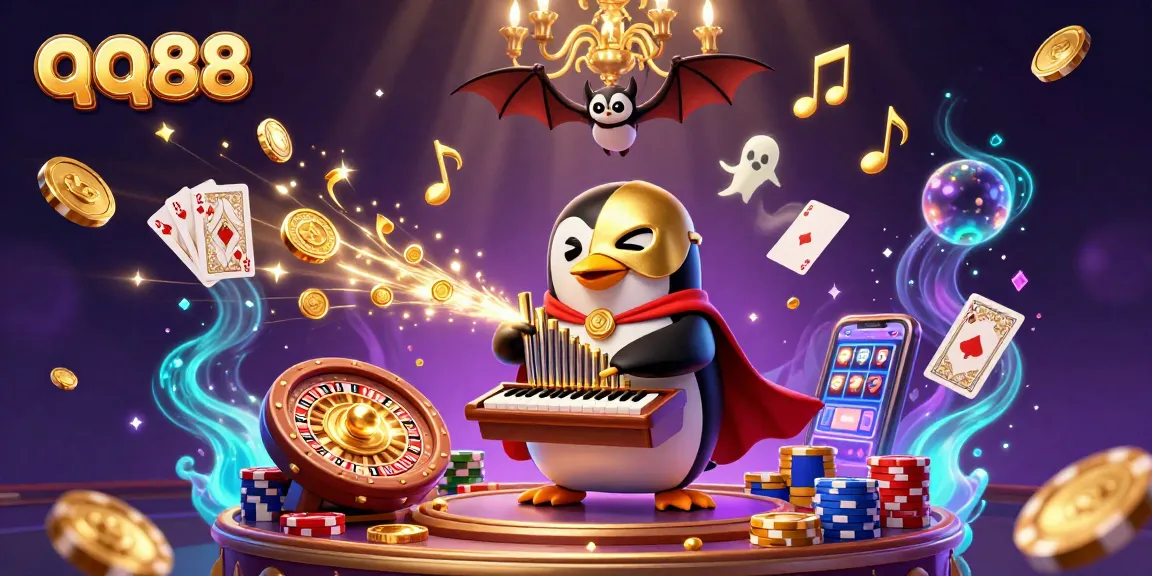Experience exciting wins with qq88 through a dynamic casino scene featuring iconic game elements.