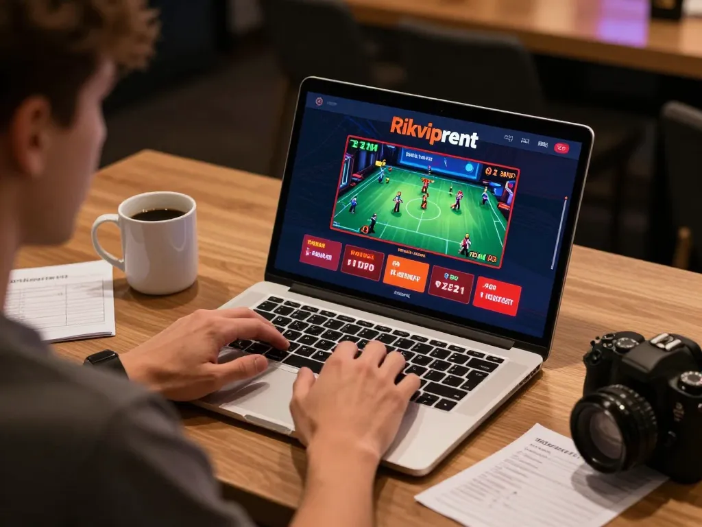 Player engaging on the laptop with the Rikviprent gaming interface, showcasing dynamic online gambling.
