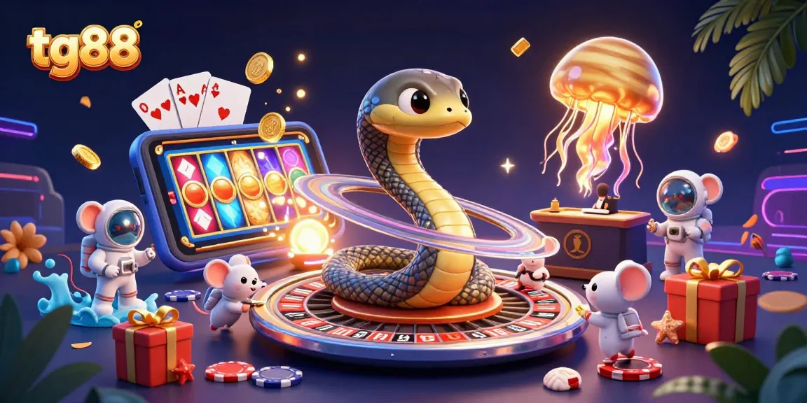 Engage with tg88's cosmic roulette experience featuring a snake and astronaut mice placing bets.