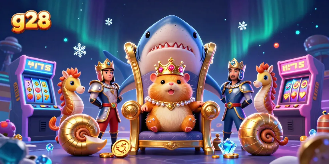 Experience thrilling g28 casino action with a golden hamster king in a vibrant gaming scene.
