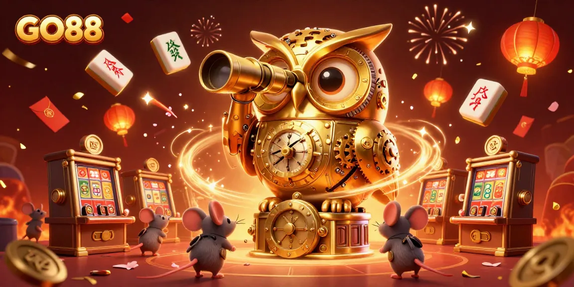 Experience GO88 with captivating casino visuals, featuring a golden owl and thrilling slot games.
