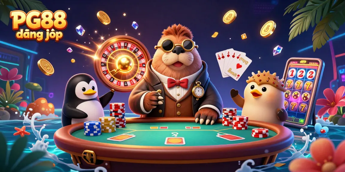 Experience PG88 đăng nhập at an exciting underwater casino with a walrus, penguin dealer, and bluffing pufferfish.
