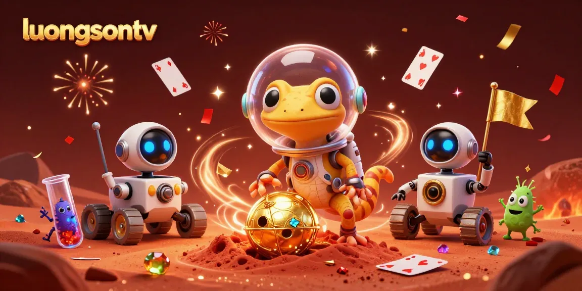 Experience the thrill of luongsontv's dynamic casino adventure featuring a Martian gecko and robot exploring a golden treasure.