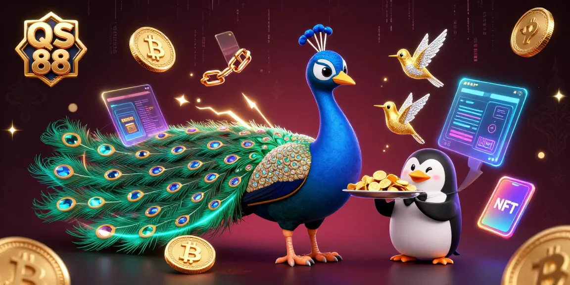 Engage with QS 88 at the vibrant casino scene filled with gold chips and crypto coins.