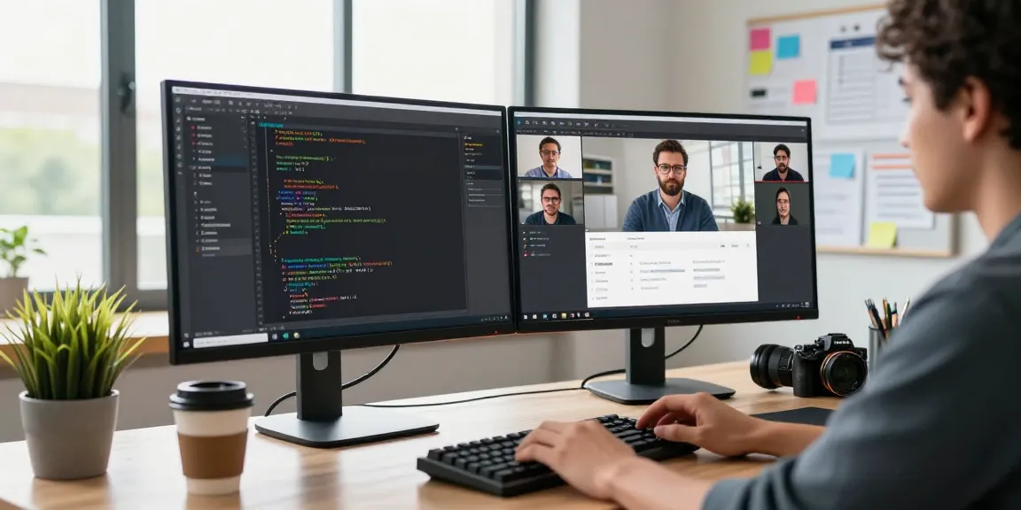 Developer utilizing Snipaste for efficient screenshot capture and collaboration in a modern office environment.
