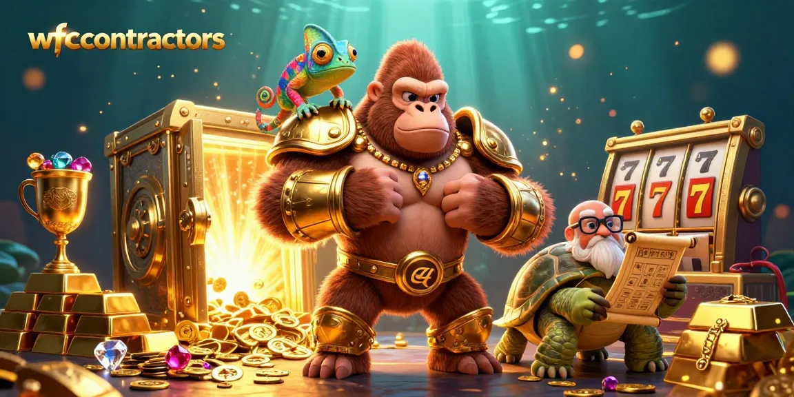 Engage with thrilling slots action featuring wfccontractors’ animated gorilla king and vibrant chameleon.