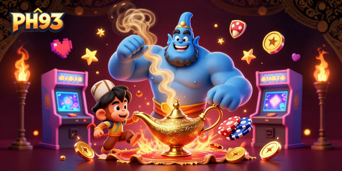 Experience thrilling gaming at PH33 with a vibrant 3D scene of casino elements and playful characters.