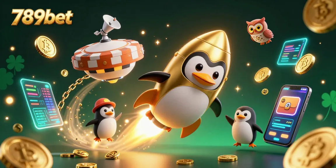 Catch the excitement of 789bet as the golden penguin prepares to land on a giant poker chip casino!