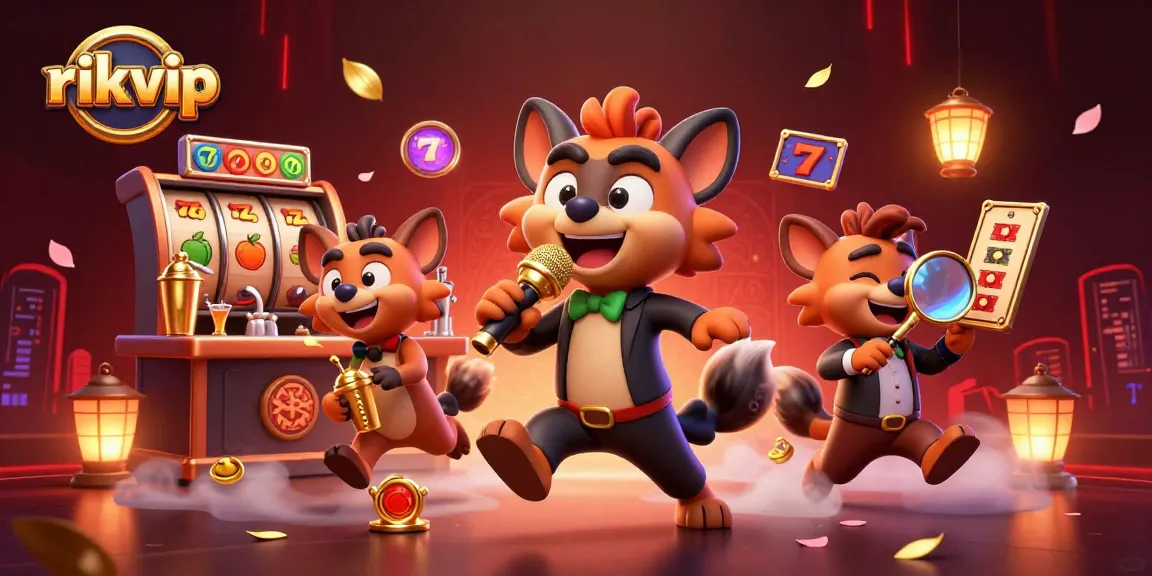 Experience the excitement of rikvip with comical hyenas in a vibrant casino illustration.