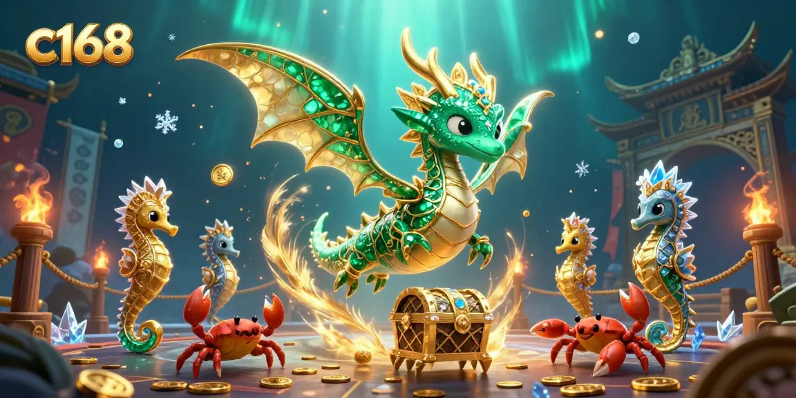 Experience the magic of c168 with a vibrant treasure-filled scene featuring a sea dragon and royal seahorse.