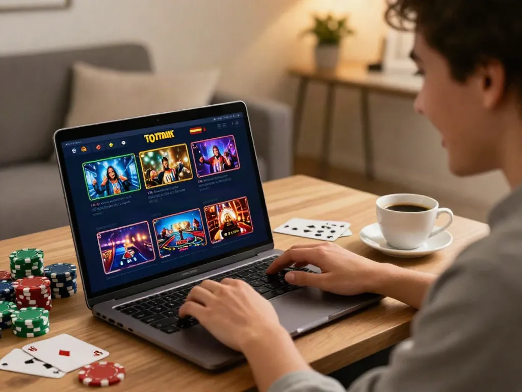 Excited player enjoying Casino En Ligne on a laptop with vibrant games.