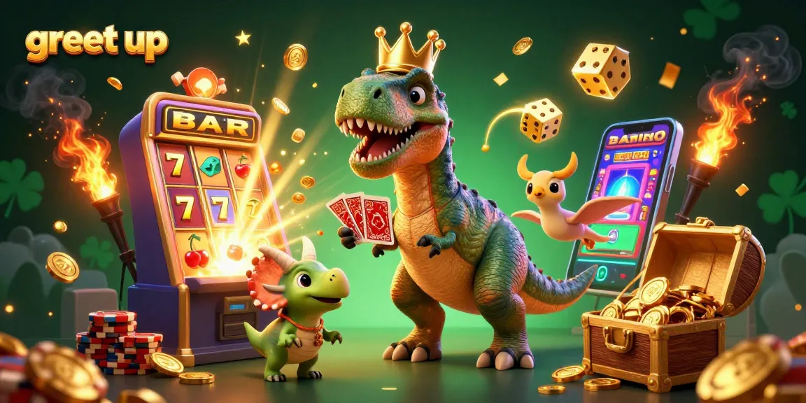 Engage in thrilling slots action with greet up featuring colorful characters and casino games.