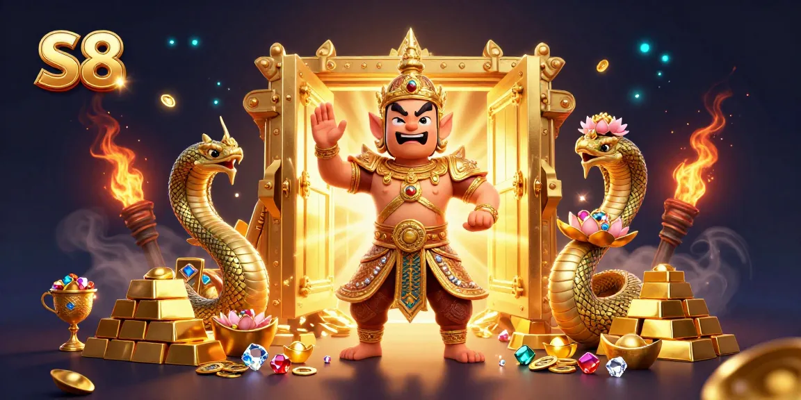 Spin the reels at S8 with thrilling treasures and vibrant visuals in a dynamic casino setting.