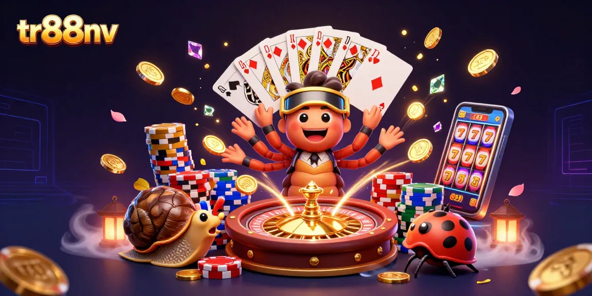 Wager big with tr88nv as a millipede dealer celebrates winning hands with vibrant casino elements.