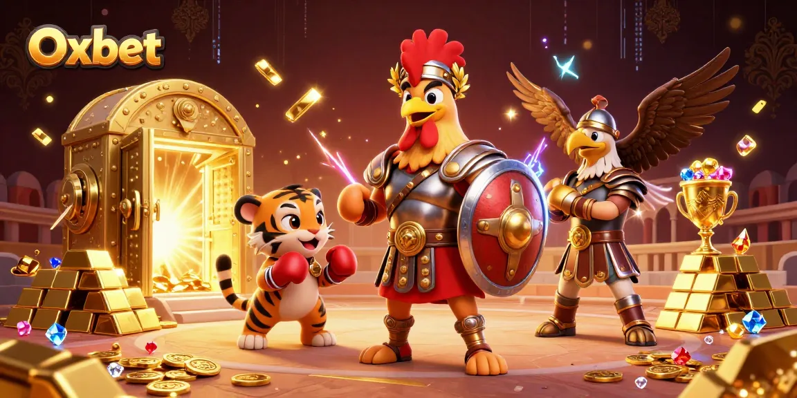 Engage in thrilling casino action with Oxbet’s vibrant 3D gladiator-themed illustration full of treasures.