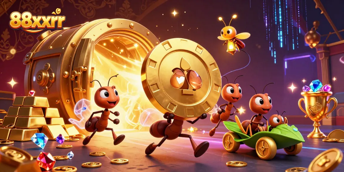 Experience thrilling action with 88xxrr as ants steal a giant poker chip in a vibrant casino heist.