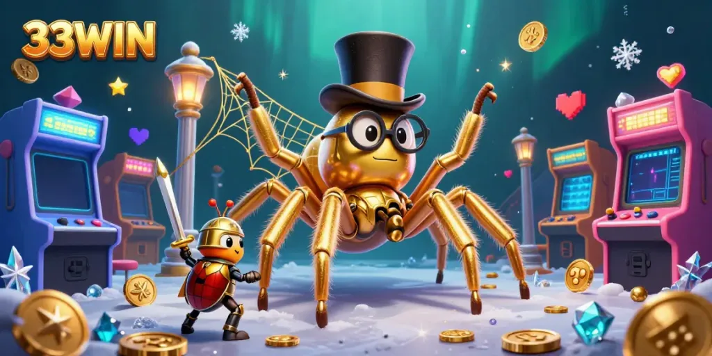 Engage in thrilling games at 33WIN with golden treasures in a vibrant 3D casino world.