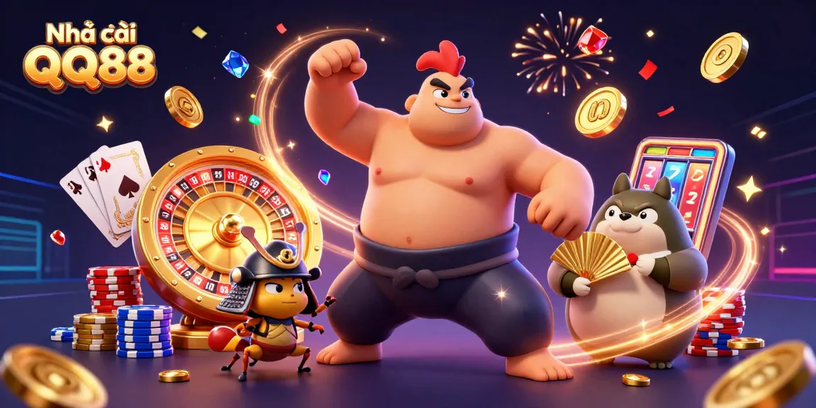 Experience thrilling action at Nhà cái QQ88 with a 3D casino scene featuring iconic characters.