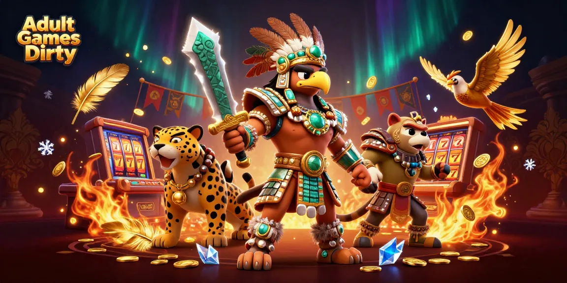 Engage in Adult Games Dirty with a captivating casino-themed scene featuring warriors, coins, and dynamic game elements.