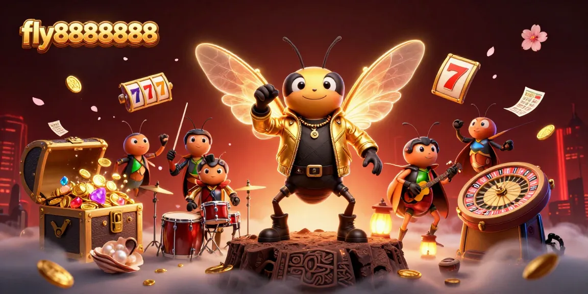 Experience the thrill of fly88888888 with a lively casino scene featuring animated characters and vibrant gaming elements.