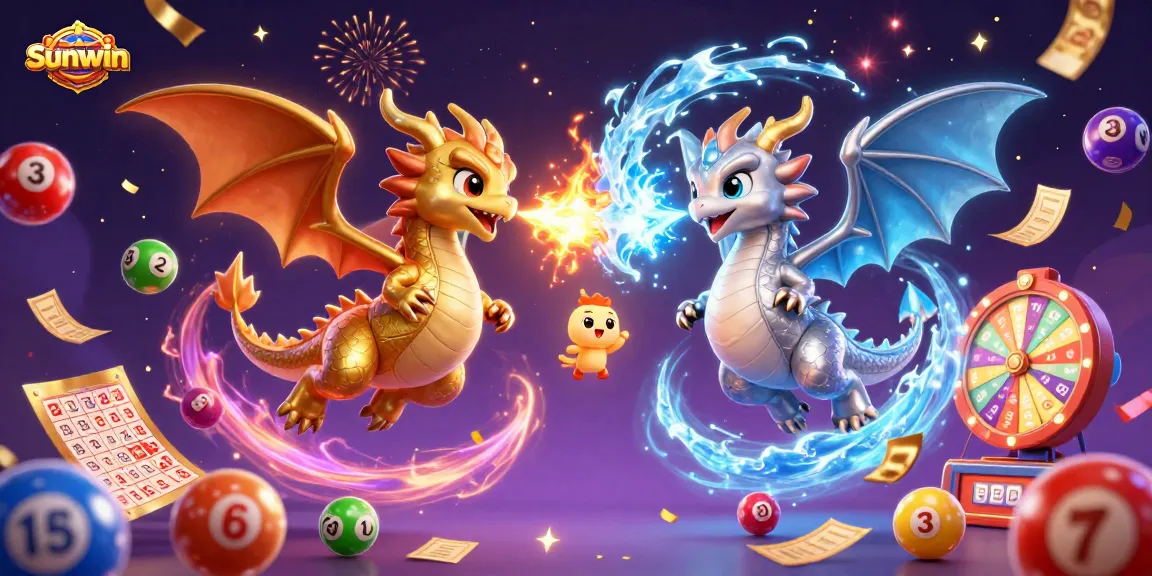 Unleash your gaming potential with Sunwin's vibrant casino illustration featuring dynamic dragons and gaming elements.