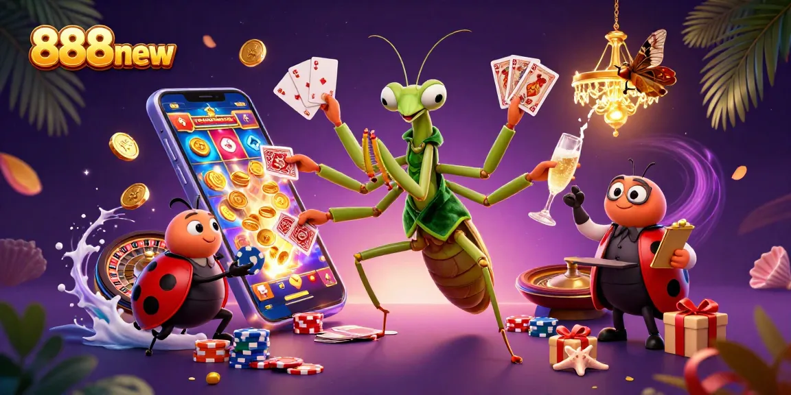 Experience the vibrant 888new casino scene with a praying mantis card sharp and ladybug pit boss.