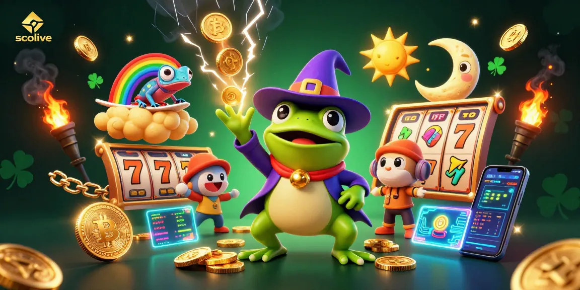 Socolive showcases winning slot games with cartoon frog and chameleon amidst golden coins.