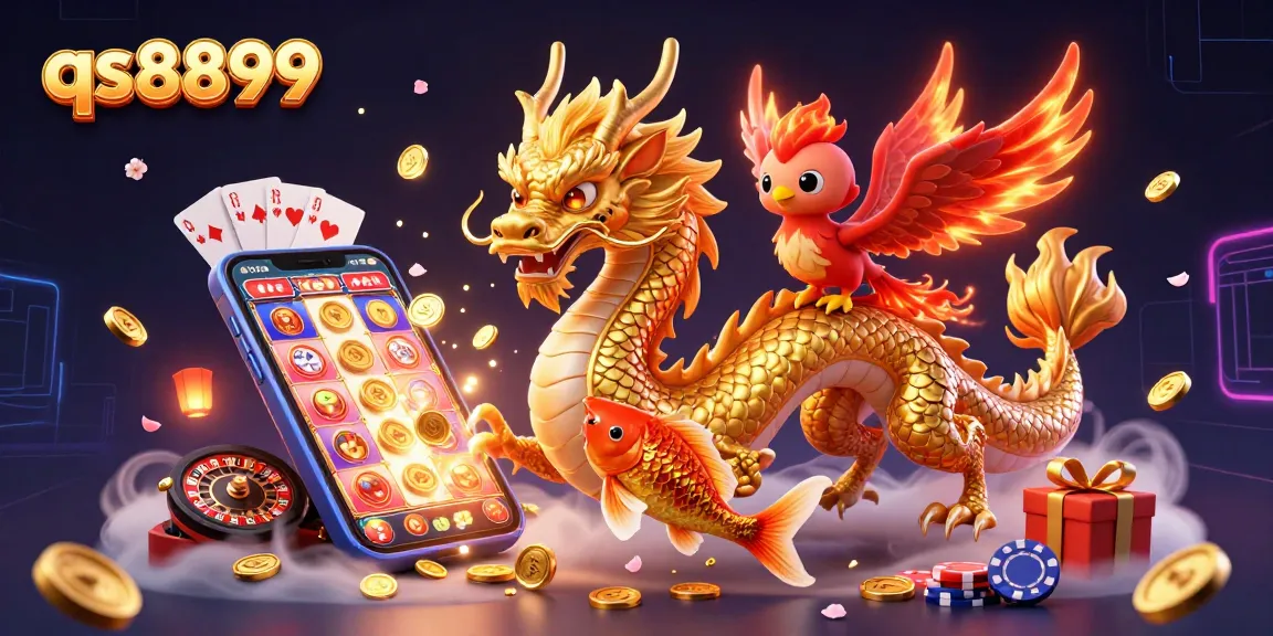 Experience the thrill of qs8899 with our vibrant casino scene featuring a dragon, phoenix, and koi fish.