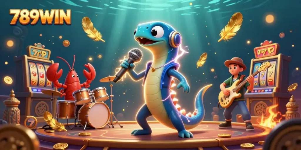 Experience the thrill of 789WIN through an electric underwater casino scene featuring vibrant characters and dynamic game elements.