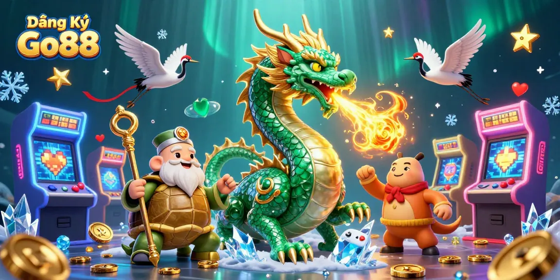 Experience the thrill of Đăng Ký Go88 as the emerald jade dragon ignites a dynamic casino scene filled with epic gaming elements.