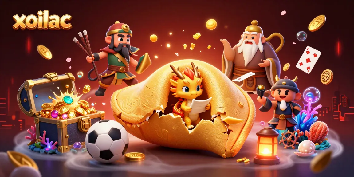 Xoilac elevates gambling excitement with a whimsical dragon overseeing a treasure-filled sports betting scene.