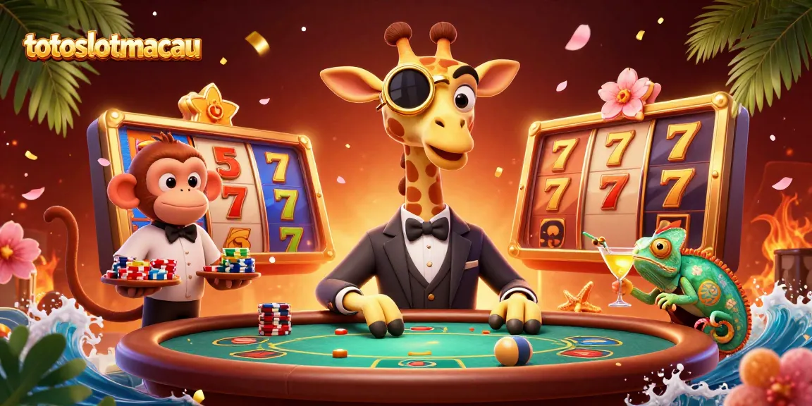 Experience thrilling action at totoslotmacau with a high-roller giraffe and dynamic casino elements in a vibrant scene.